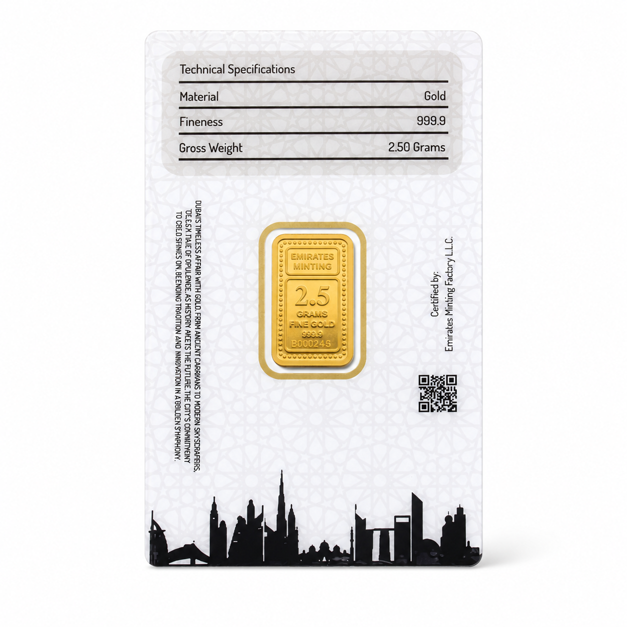Emirates Minting 2.5 Grams Peacock Gold Bar 999.9 Purity - FKJGBR24K6938