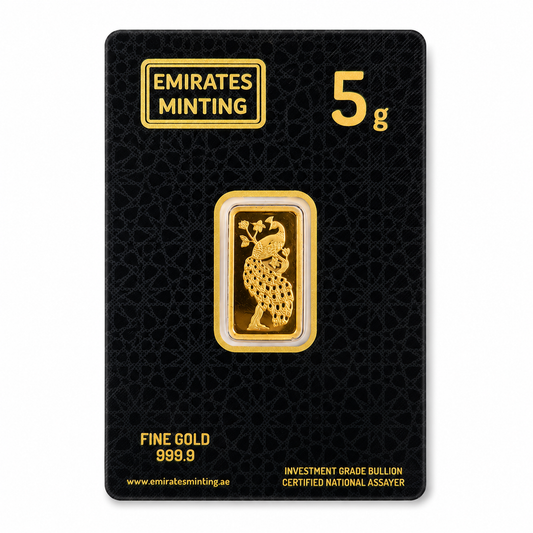 Emirates Minting 5 Grams Peacock Gold Bar 999.9 Purity - FKJGBR24K6939
