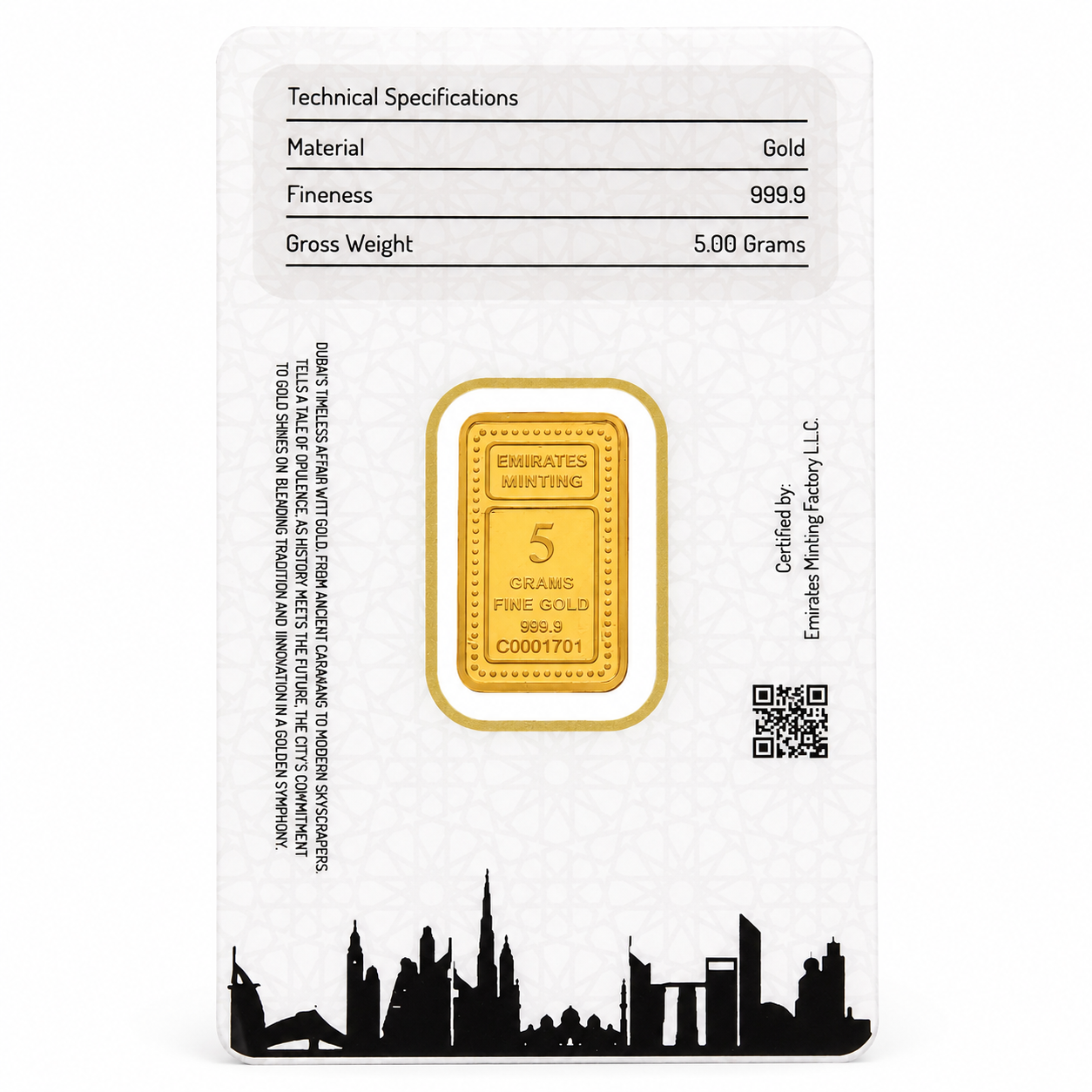 Emirates Minting 5 Grams Peacock Gold Bar 999.9 Purity - FKJGBR24K6939