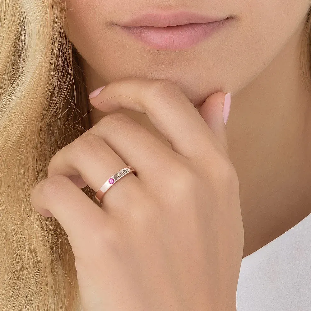 Gold & Silver Personalized Engraved Birthstone Name Ring - FKJRNU6227