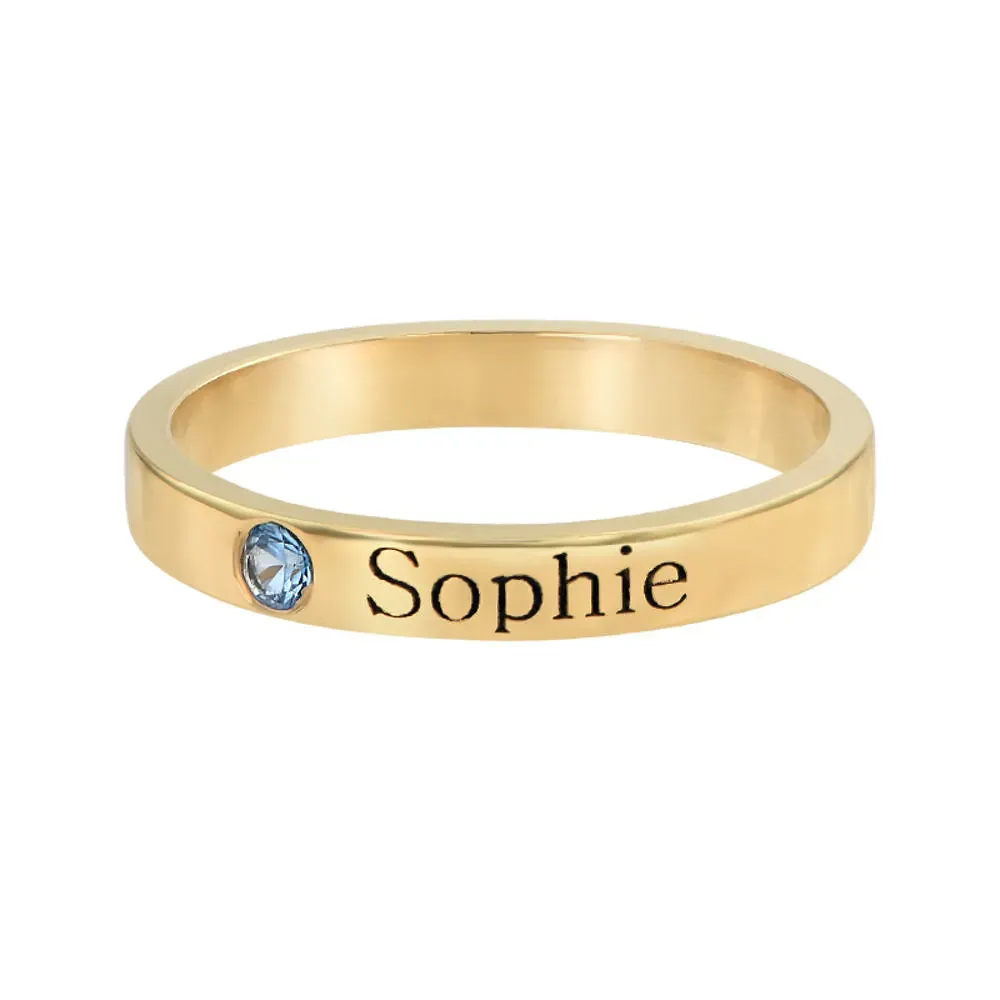 Gold & Silver Personalized Engraved Birthstone Name Ring - FKJRNU6227