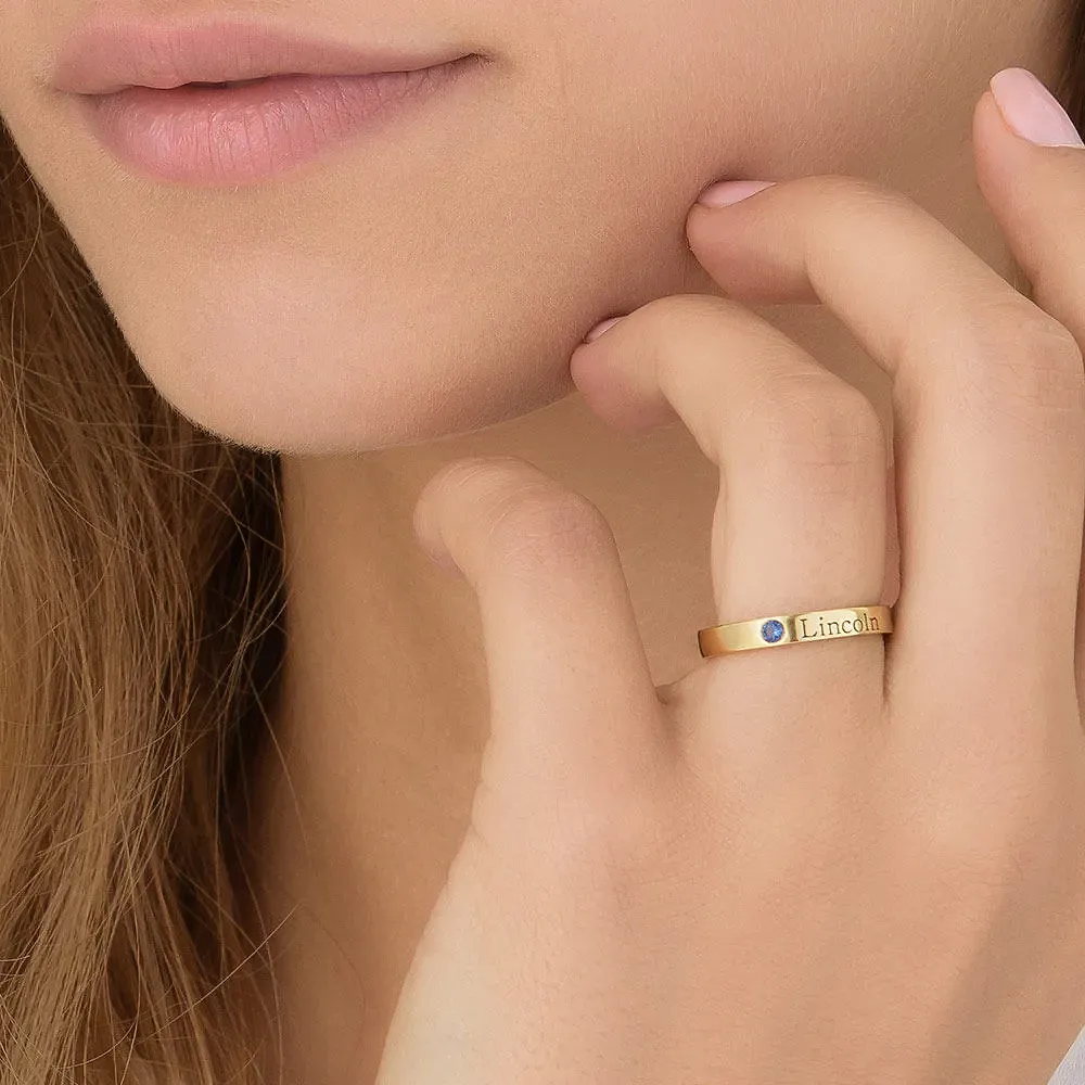 Gold & Silver Personalized Engraved Birthstone Name Ring - FKJRNU6227