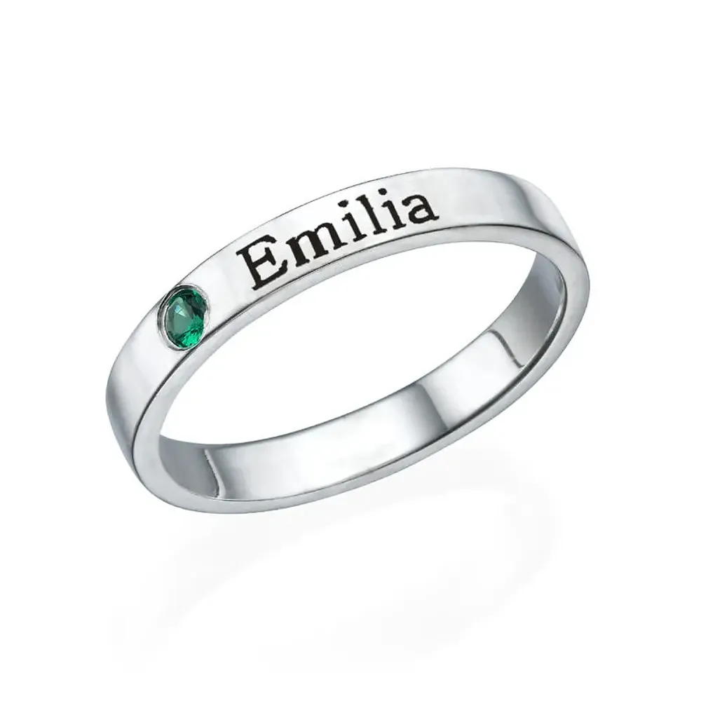 Gold & Silver Personalized Engraved Birthstone Name Ring - FKJRNU6227