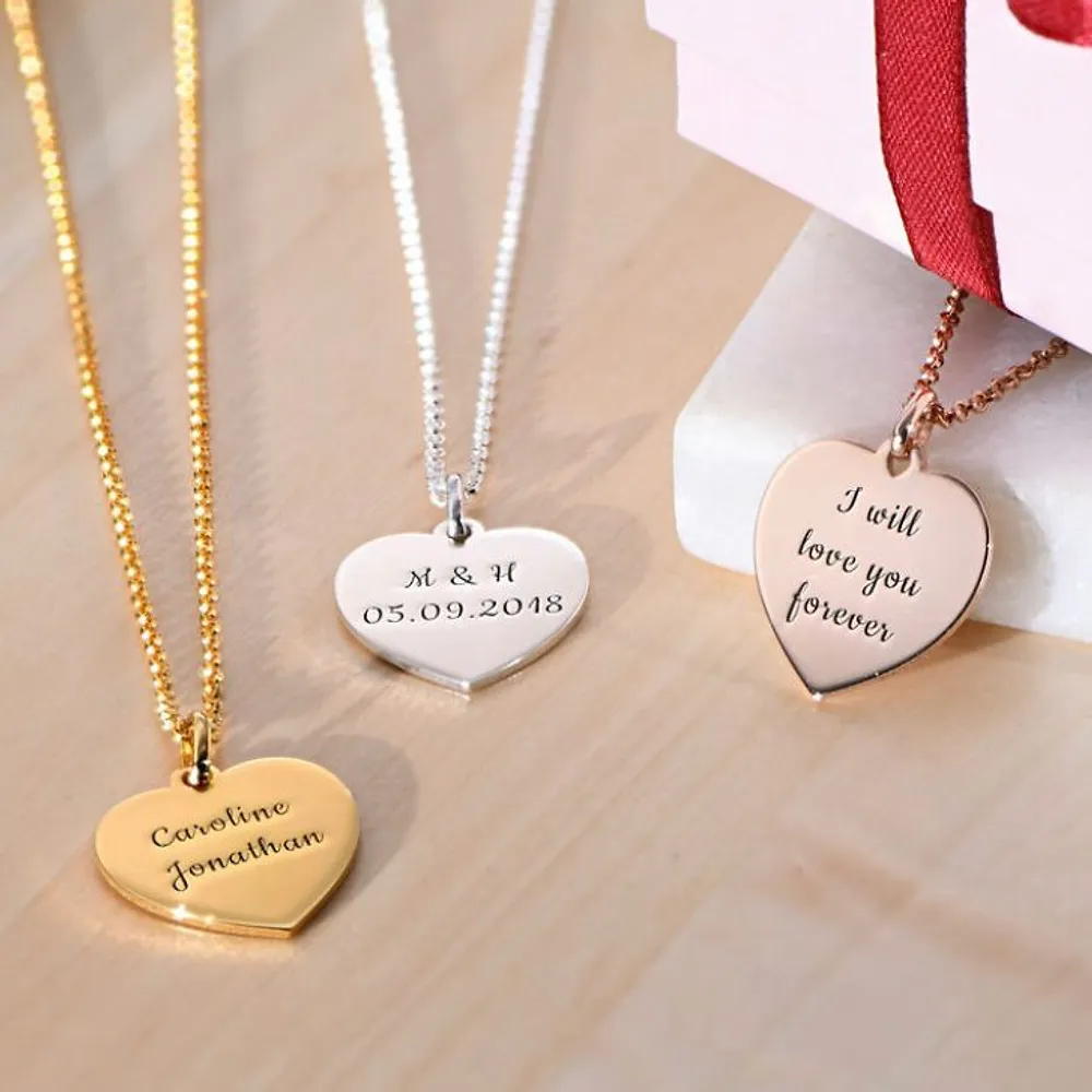 Gold & Silver Personalized Engraved Heart Necklace - FKJNKLU6153