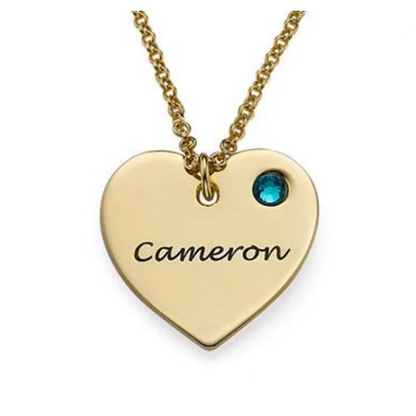 Gold & Silver Personalized Engraved Heart with Birthstone Necklace - FKJNKLU6158