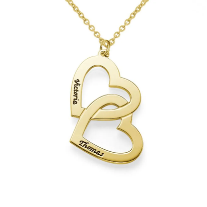Gold & Silver Personalized Engraved Heart in Heart Necklace - FKJNKLU6175