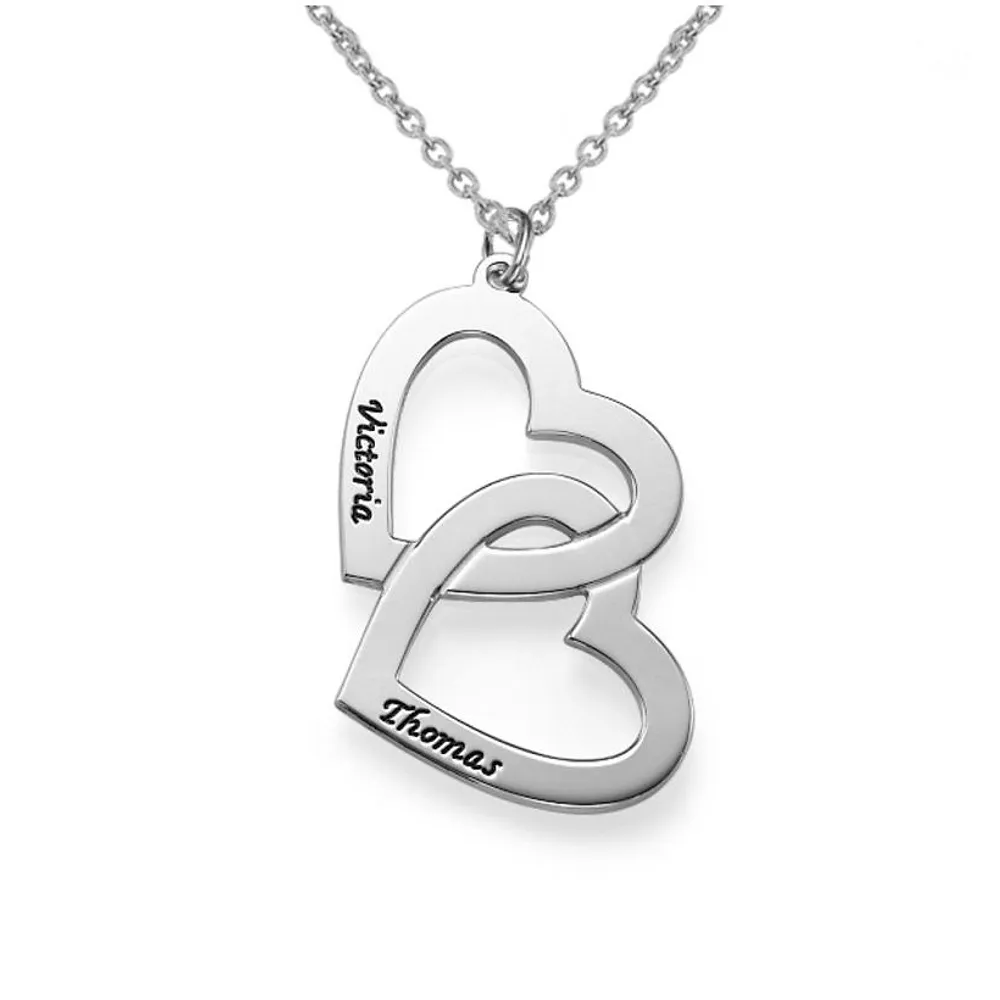 Gold & Silver Personalized Engraved Heart in Heart Necklace - FKJNKLU6175
