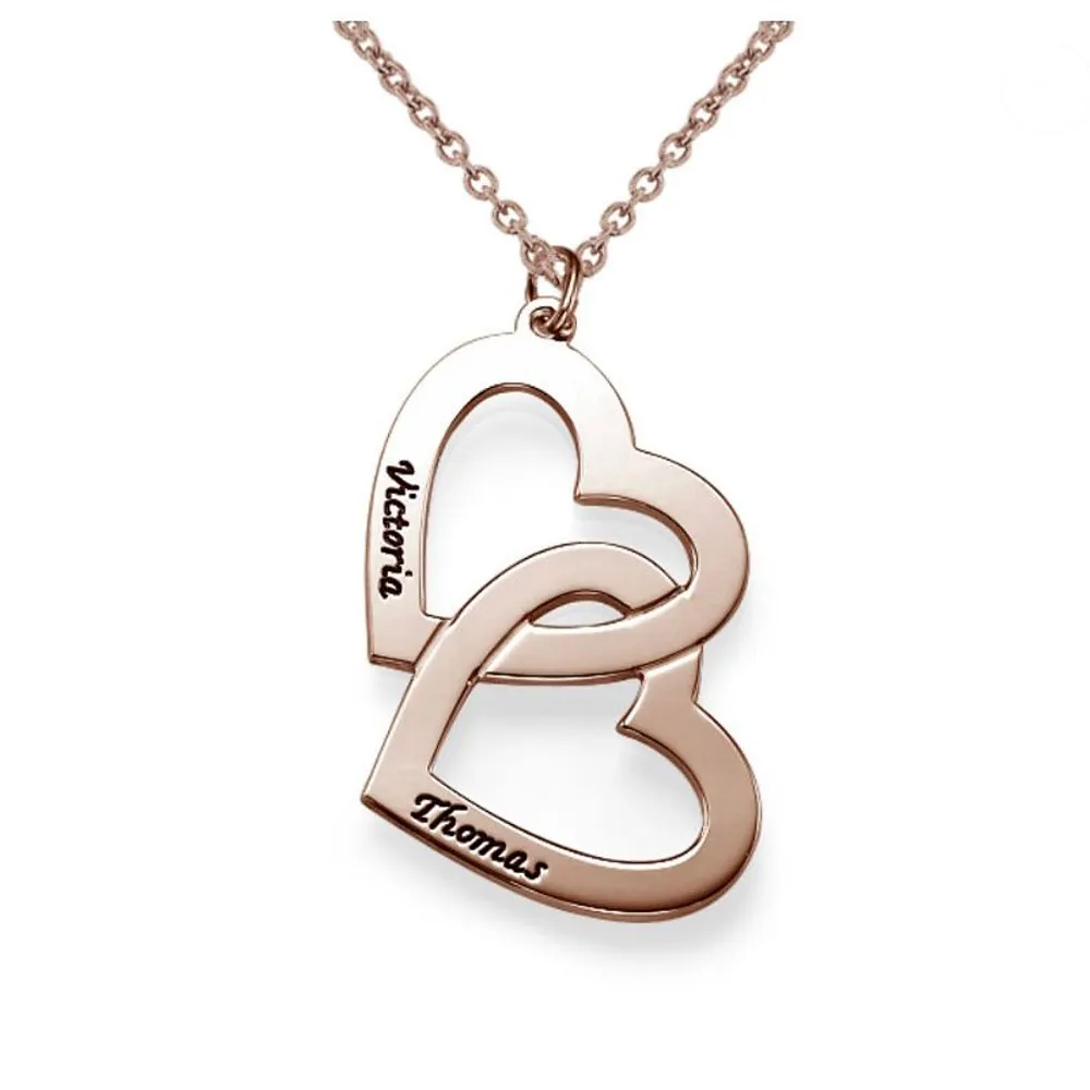 Gold & Silver Personalized Engraved Heart in Heart Necklace - FKJNKLU6175