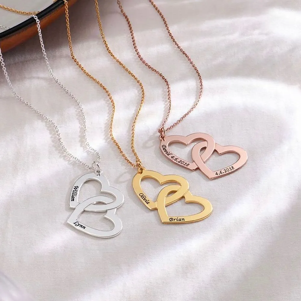 Gold & Silver Personalized Engraved Heart in Heart Necklace - FKJNKLU6175