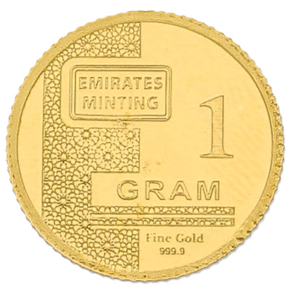 Emirates Minting 1 Gram Camel & Palm Tree Design Gold Coin 999.9 Purity - FKJCON24K2366