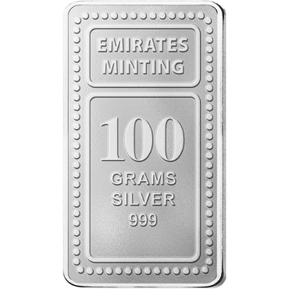 سبيكة فضة من دار سكّ الإمارات بوزن 100 جرام ونقاء 999.0 – FKJGBRSL6824