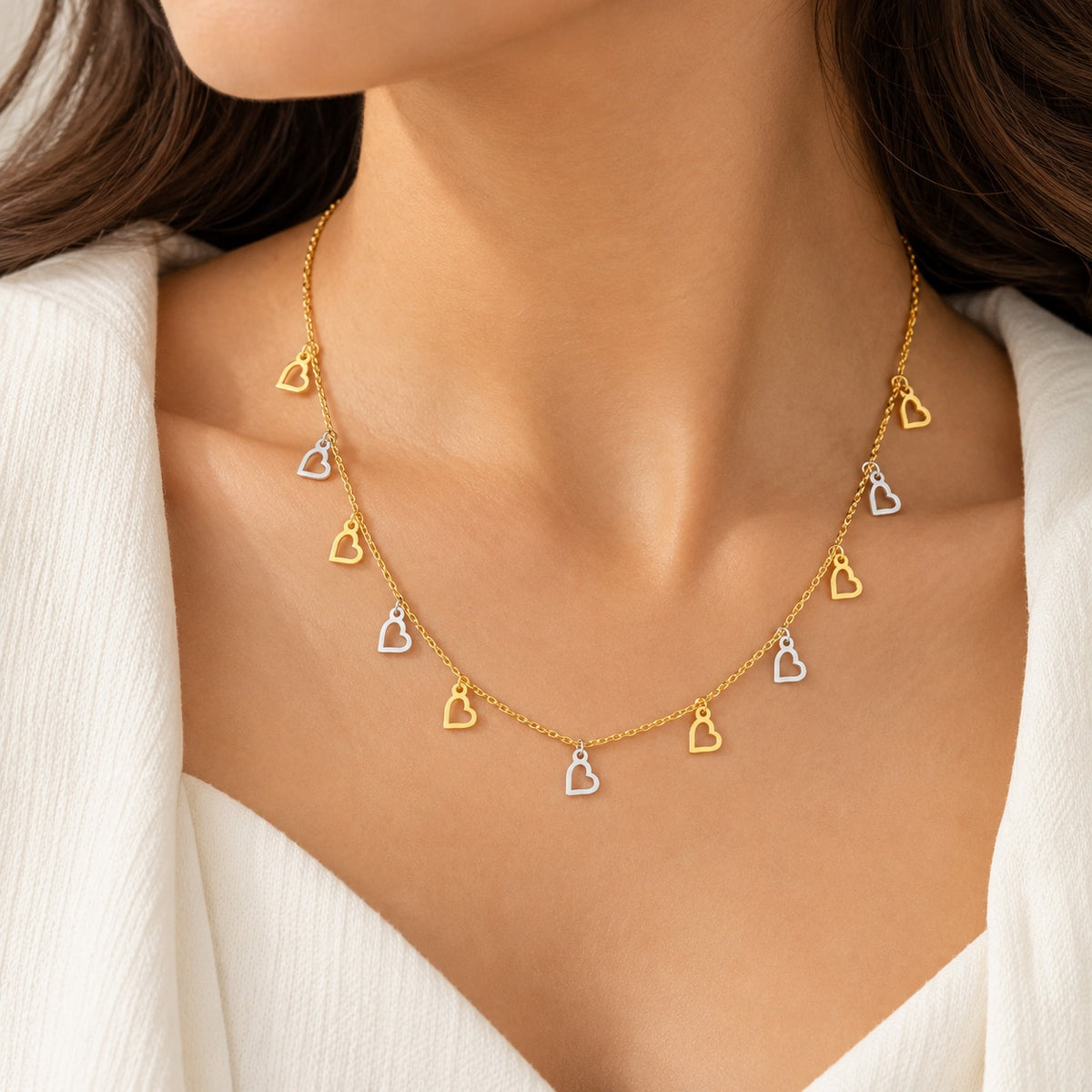 Gold Hearts Charms Necklace 22KT - FKJNKL22KU6667