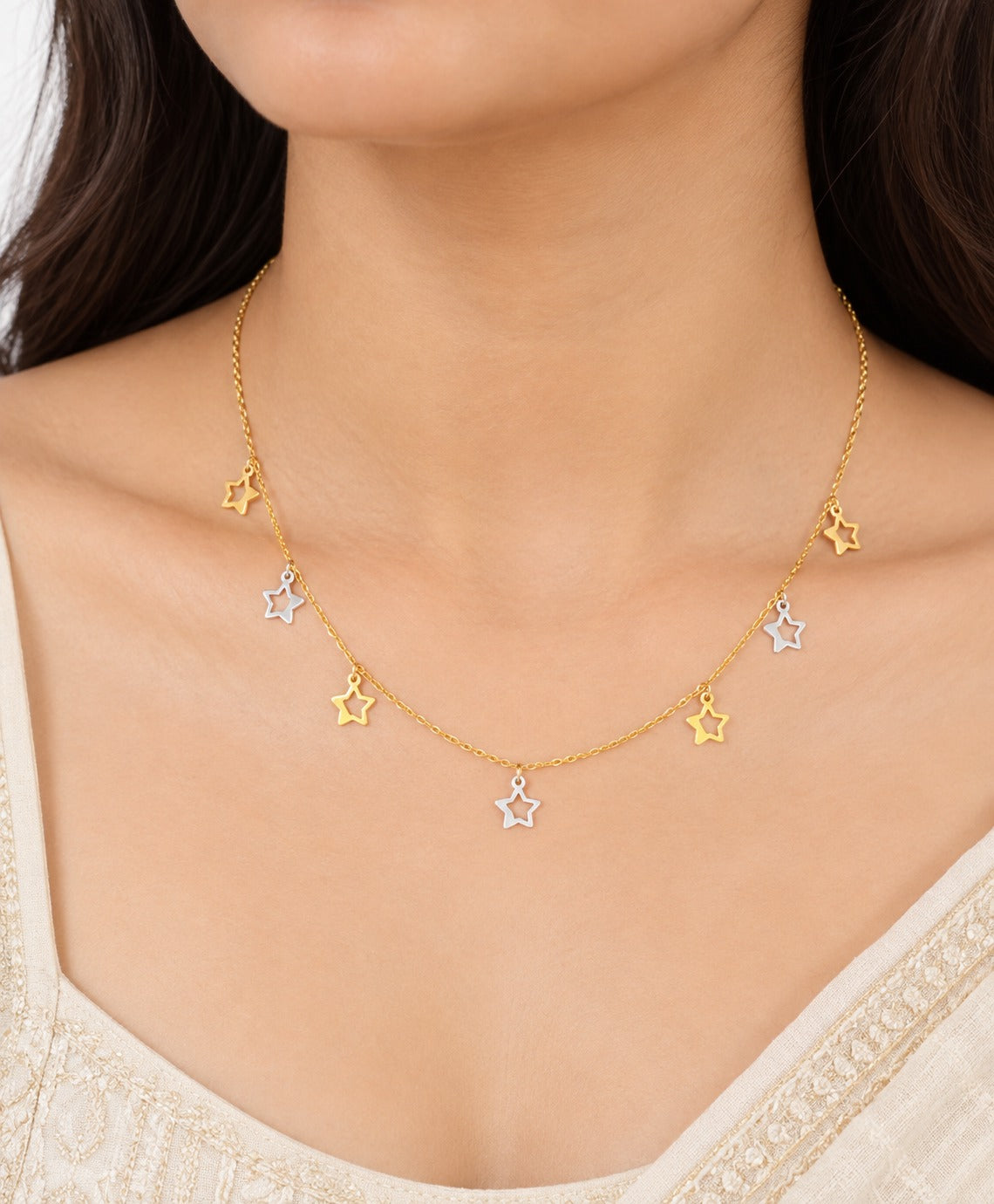 Gold Star Shaped Charms Necklace 22KT - FKJNKL22KU6672