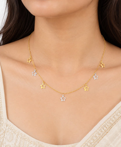 Gold Star Shaped Charms Necklace 22KT - FKJNKL22KU6672