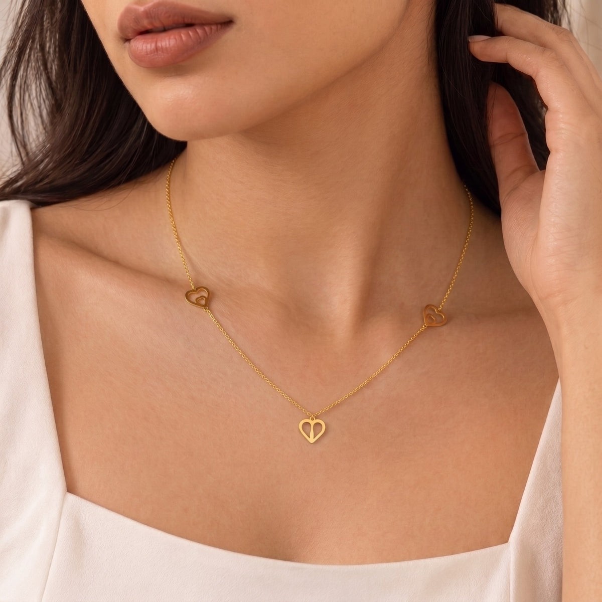 Gold Hearts Shaped Charms Necklace 22KT - FKJNKL22KU6676