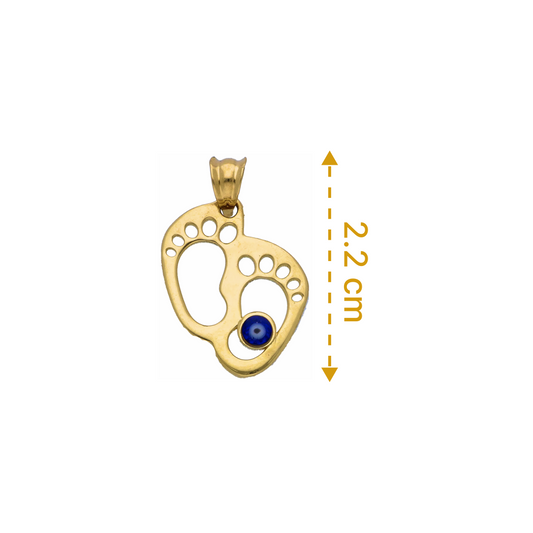 Gold Hollow Foot Print Evil Eye Pendant 18KT - FKJPND18KU6288