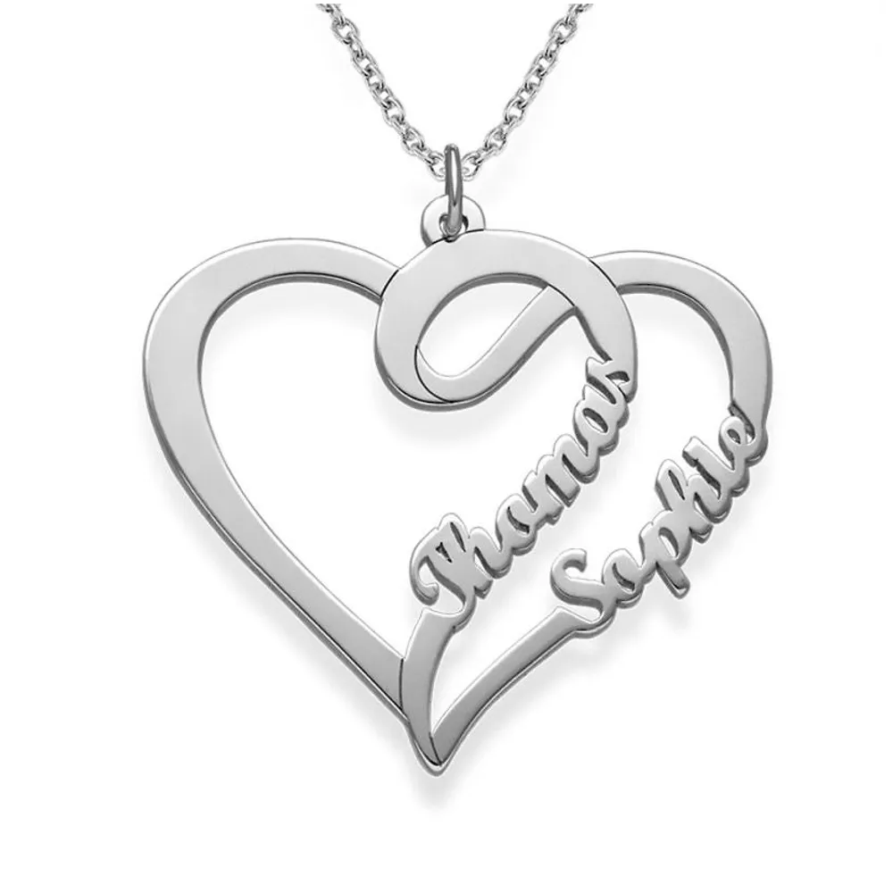 Gold & Silver Personalized Heart Double Name Necklace - FKJNKLU6185