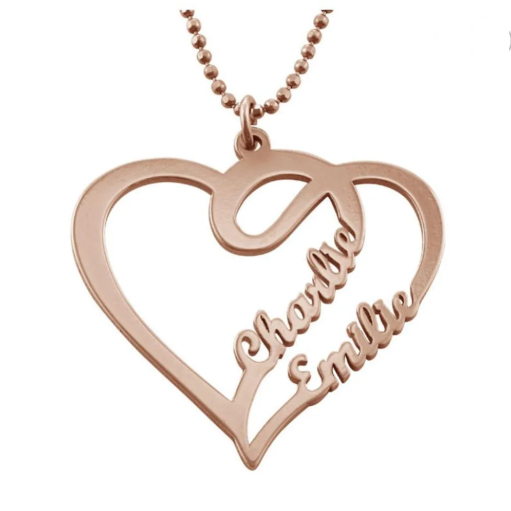 Gold & Silver Personalized Heart Double Name Necklace - FKJNKLU6185