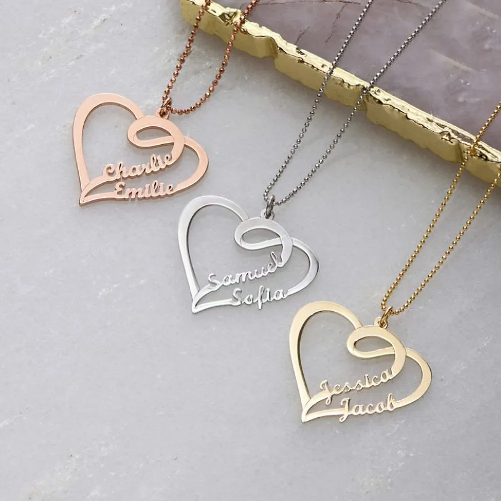 Gold & Silver Personalized Heart Double Name Necklace - FKJNKLU6185