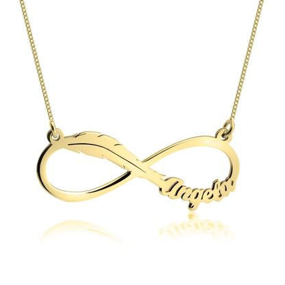 Gold & Silver Personalized Infinity Feather Name Necklace - FKJNKLU6201