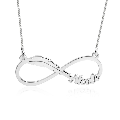 Gold & Silver Personalized Infinity Feather Name Necklace - FKJNKLU6201