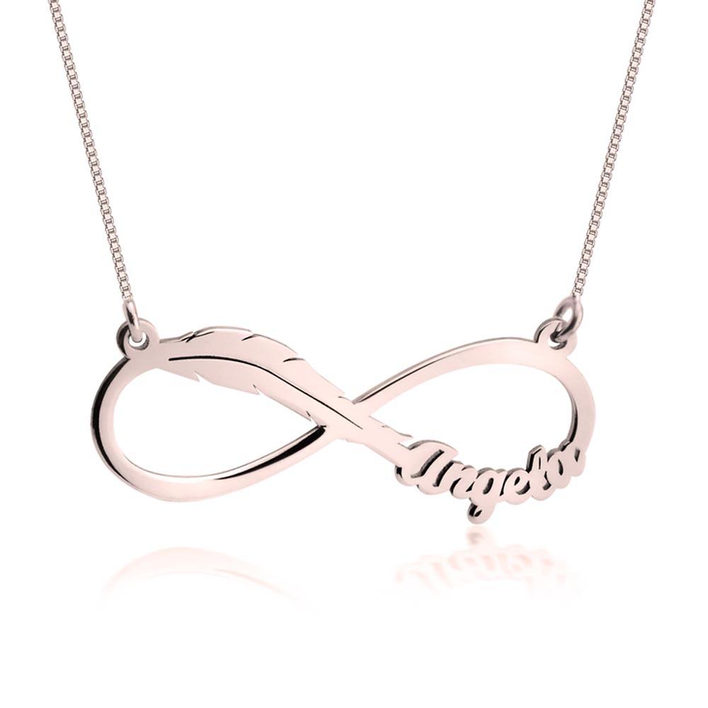 Gold & Silver Personalized Infinity Feather Name Necklace - FKJNKLU6201