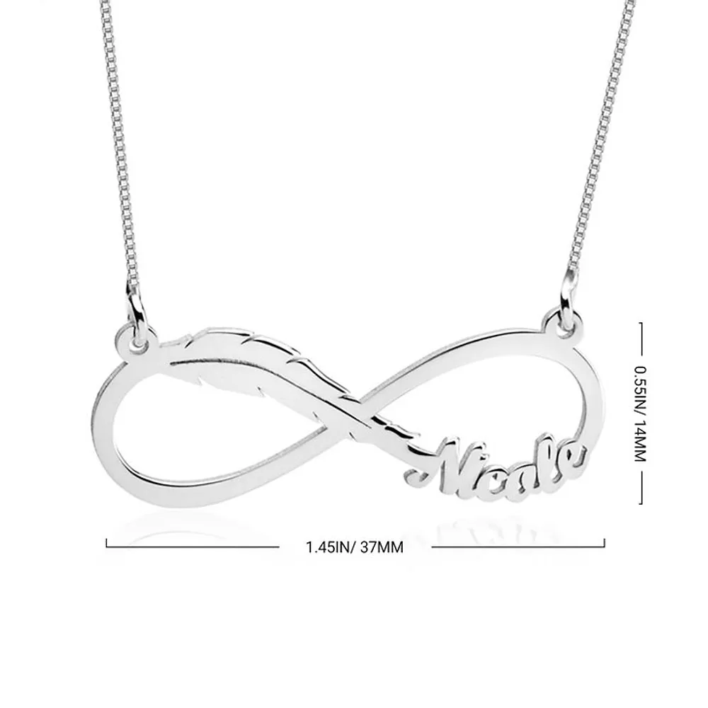 Gold & Silver Personalized Infinity Feather Name Necklace - FKJNKLU6201