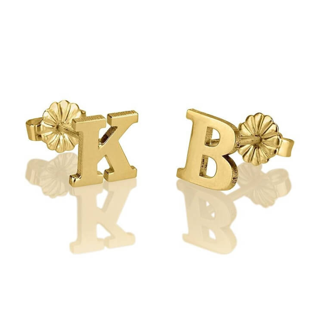 Gold & Silver Personalized Initial Stud Earrings - FKJERNU6248