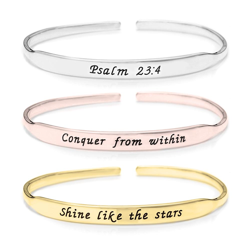 Gold & Silver Personalized Inspirational Engraved Bangle - FKJBNGU6274