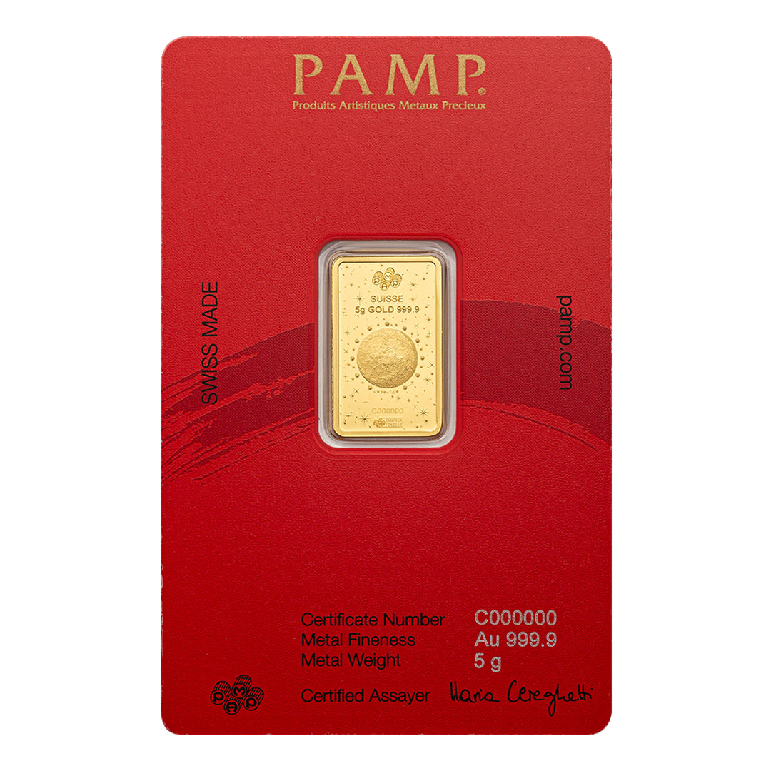 سبيكة ذهب PAMP Suisse من مجموعة «أساطير القمر» لعام 2026، بتصميم عام الحصان، بوزن 5 جرام عيار 24 قيراط – FKJGBR24K6894