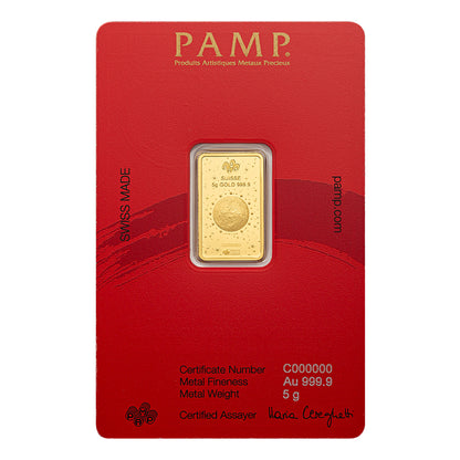 سبيكة ذهب PAMP Suisse من مجموعة «أساطير القمر» لعام 2026، بتصميم عام الحصان، بوزن 5 جرام عيار 24 قيراط – FKJGBR24K6894