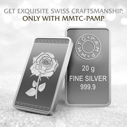 MMTC Pamp Rose 20 Grams Silver Bar in 999.9 Silver - FKJGBRSL2214
