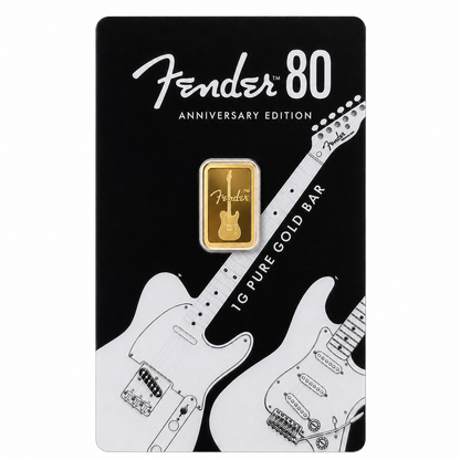 سبيكة ذهب PAMP Suisse بمناسبة الذكرى الـ80 لـ Fender، وزن 1 جرام، عيار 24 قيراط – FKJGBR24K7059