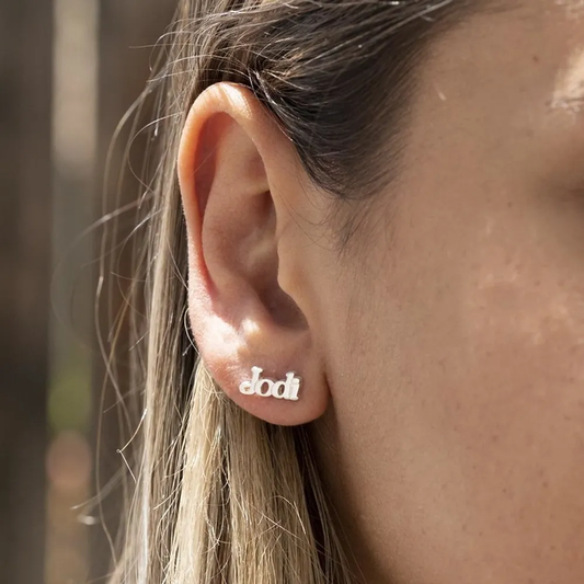 Gold & Silver Personalized Name Stud Earrings - FKJERNU6246