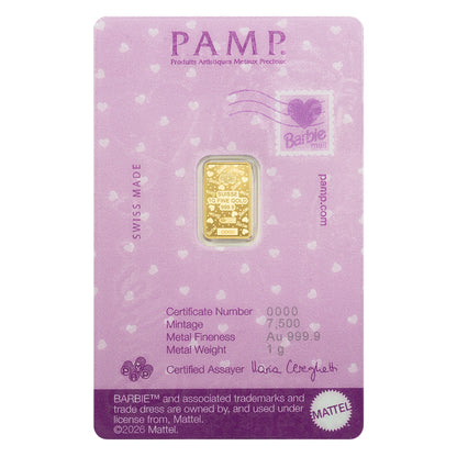 Pamp Suisse Barbie™ 1 Gram Gold Bar 24KT - FKJGBR24K6884