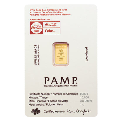 Pamp Suisse Coca-Cola® 1 Gram Gold Bar 24KT - FKJGBR24K6885