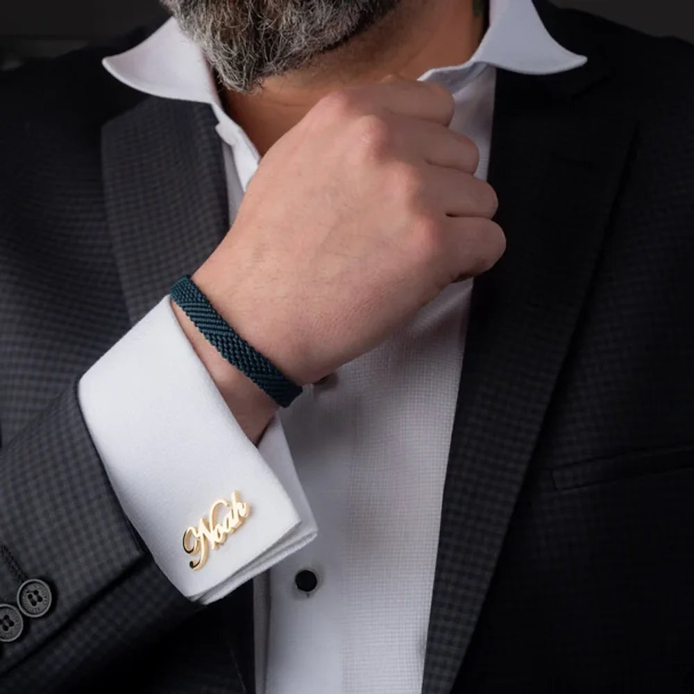 Gold & Silver Personalised Name Cutting Cufflink - FKJCFLU6279