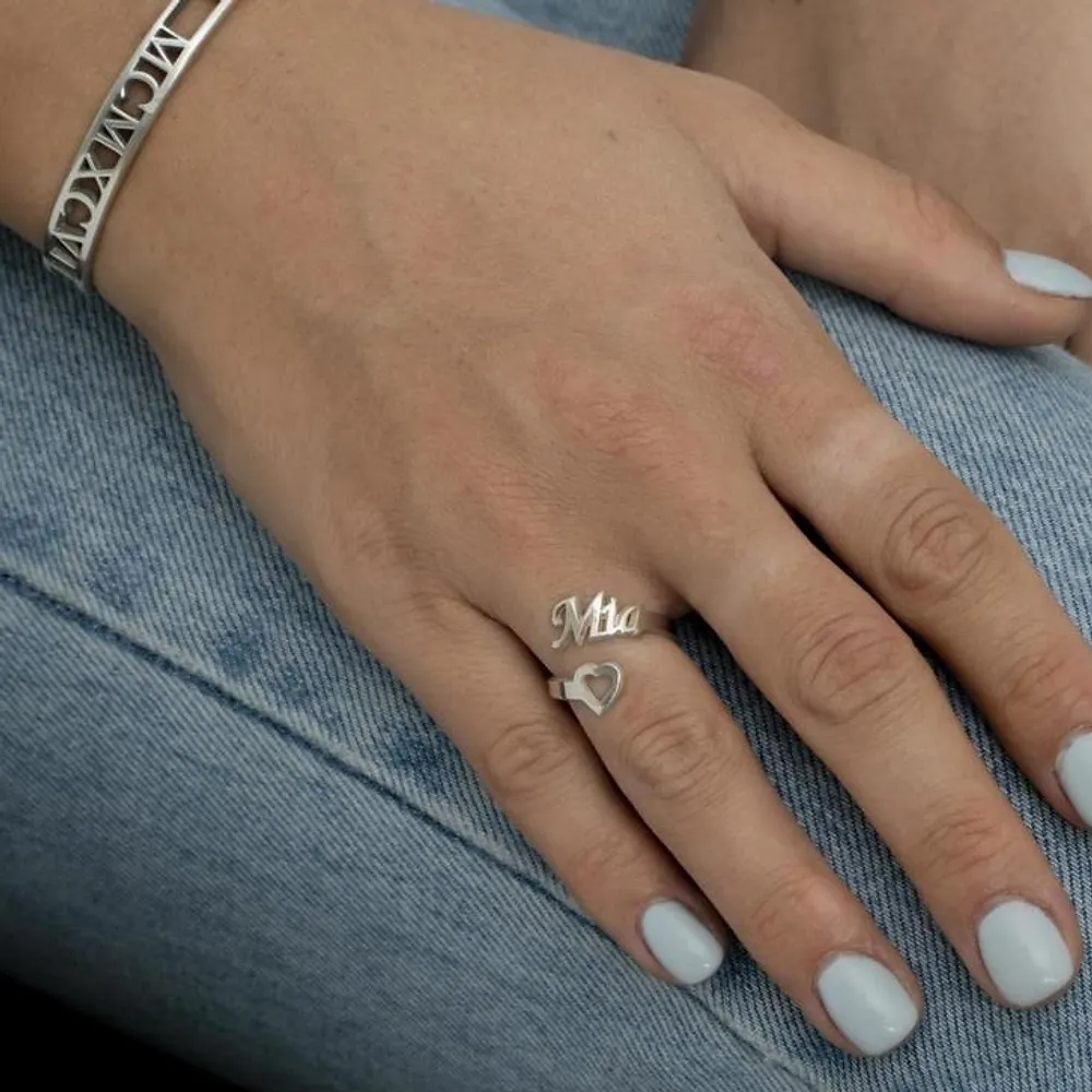 Gold & Silver Personalized Name Ring With Heart - FKJRNU6234