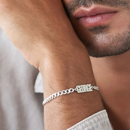 Gold & Silver Personalized Thick Chain Name Bracelet in Sterling - FKJBRLU6257