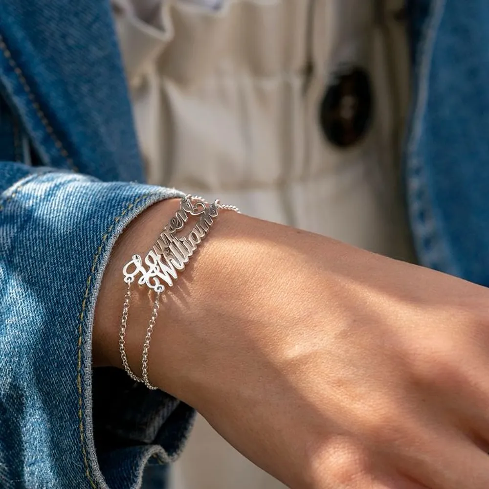Gold & Silver Personalized Two Name Bracelet With Heart - FKJBRLU6261