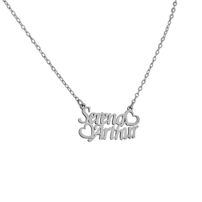 Gold & Silver Personalized Two Name with Heart Necklace - FKJNKLU6174