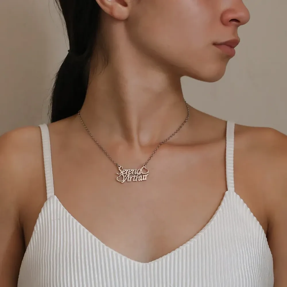Gold & Silver Personalized Two Name with Heart Necklace - FKJNKLU6174