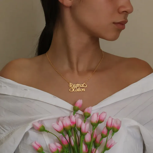 Gold & Silver Personalized Two Name with Heart Necklace - FKJNKLU6174