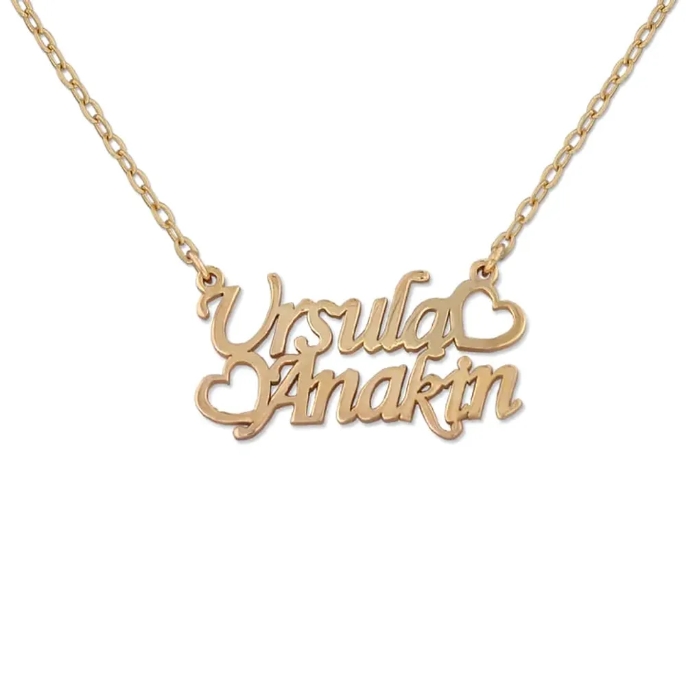 Gold & Silver Personalized Two Name with Heart Necklace - FKJNKLU6174
