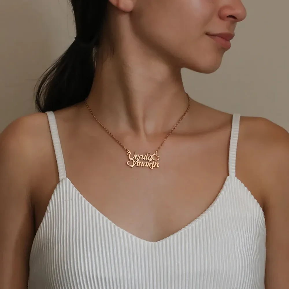 Gold & Silver Personalized Two Name with Heart Necklace - FKJNKLU6174