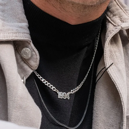 Gold & Silver Personalized Year Name Necklace - FKJNKLU6165