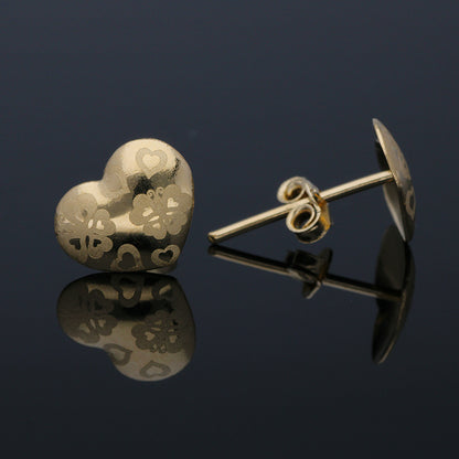 Gold Heart Shaped Stud Earrings 18KT - FKJERN18KU3010