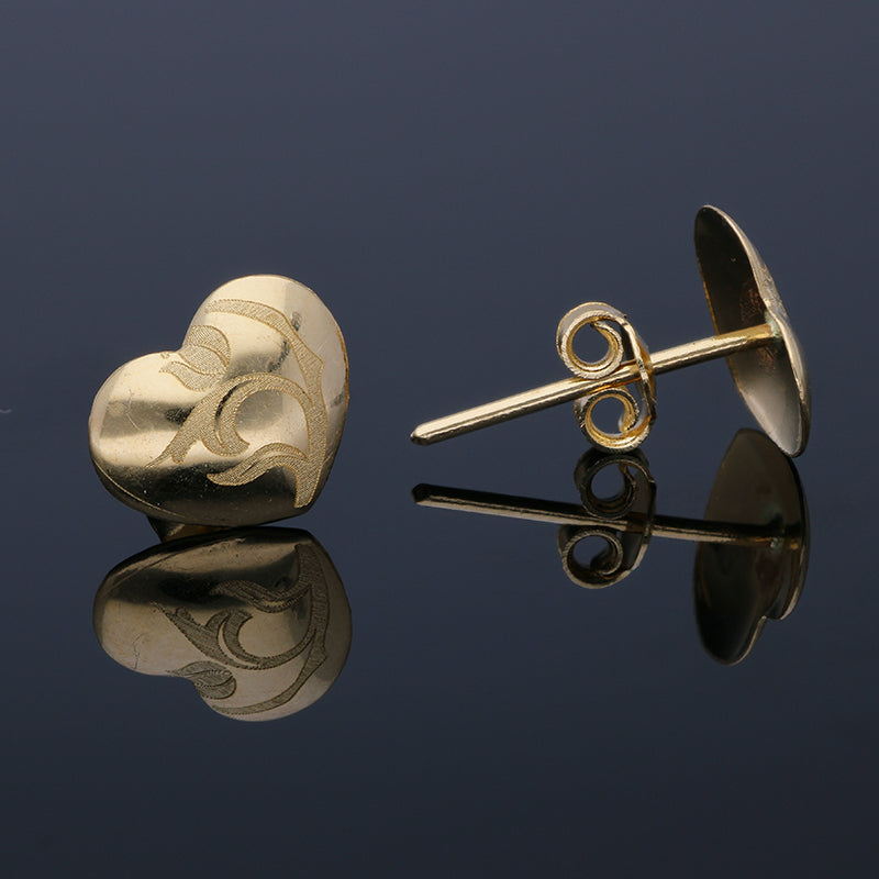 Gold Heart Shaped Stud Earrings 18KT - FKJERN18KU3008