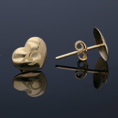Gold Heart Shaped Stud Earrings 18KT - FKJERN18KU3008