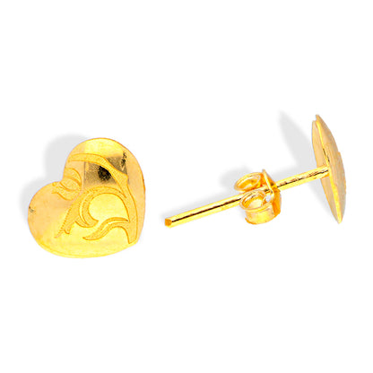 Gold Heart Shaped Stud Earrings 18KT - FKJERN18KU3008
